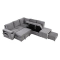 L Shaped Padded Modular Sofa With Storage Space, Usb Ports, And Cup Holders On The Armrests, Suitable For Living Rooms, Offices, And Apartments. Gray Wood Polyester 5 Seat