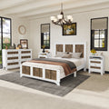 4 Pieces Bedroom Sets, Queen Size Farmhouse Platform Bed With Wooden Strip Decoration, Storage Nightstand And Dresser With Metal Handle, White Queen White 4 Piece Set Particle Board