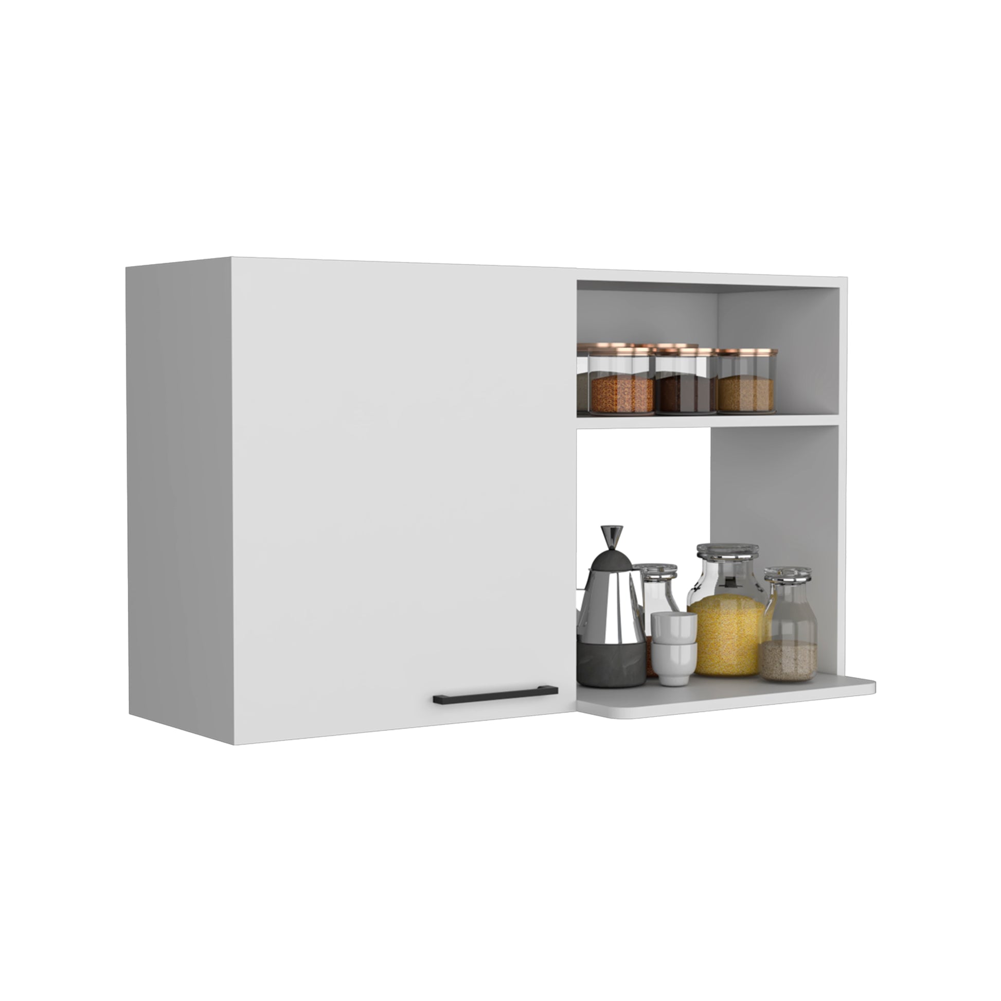 Napoles 2 Wall Cabinet, Open Storage Shelves, Single Door White White Particle Board