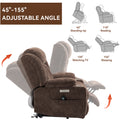 Up To 350 Lbs Chenille Power Lift Recliner Chair, Heavy Duty Motion Mechanism With 8 Point Vibration Massage And Lumbar Heating, Usb And Type C Ports, Stainless Steel Cup Holders, Brown White Metal Primary Living Space Heavy Duty Pine Brown Chenille