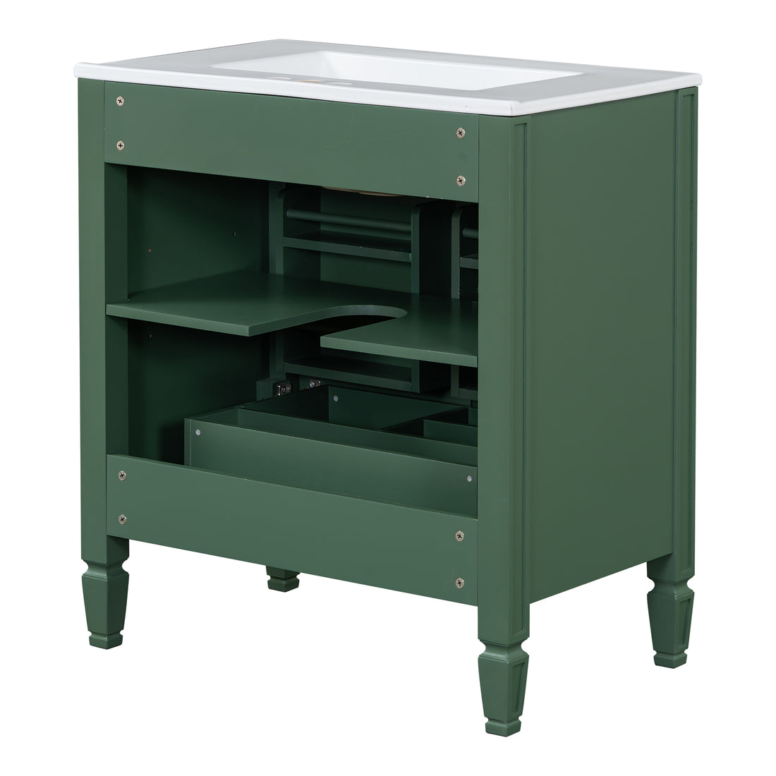 30" Bathroom Vanity With Sink, Two Doors With Shelf, Soft Close Door Hinges, Vintage Style, Green Green Ceramic Mdf,Rubber Wood