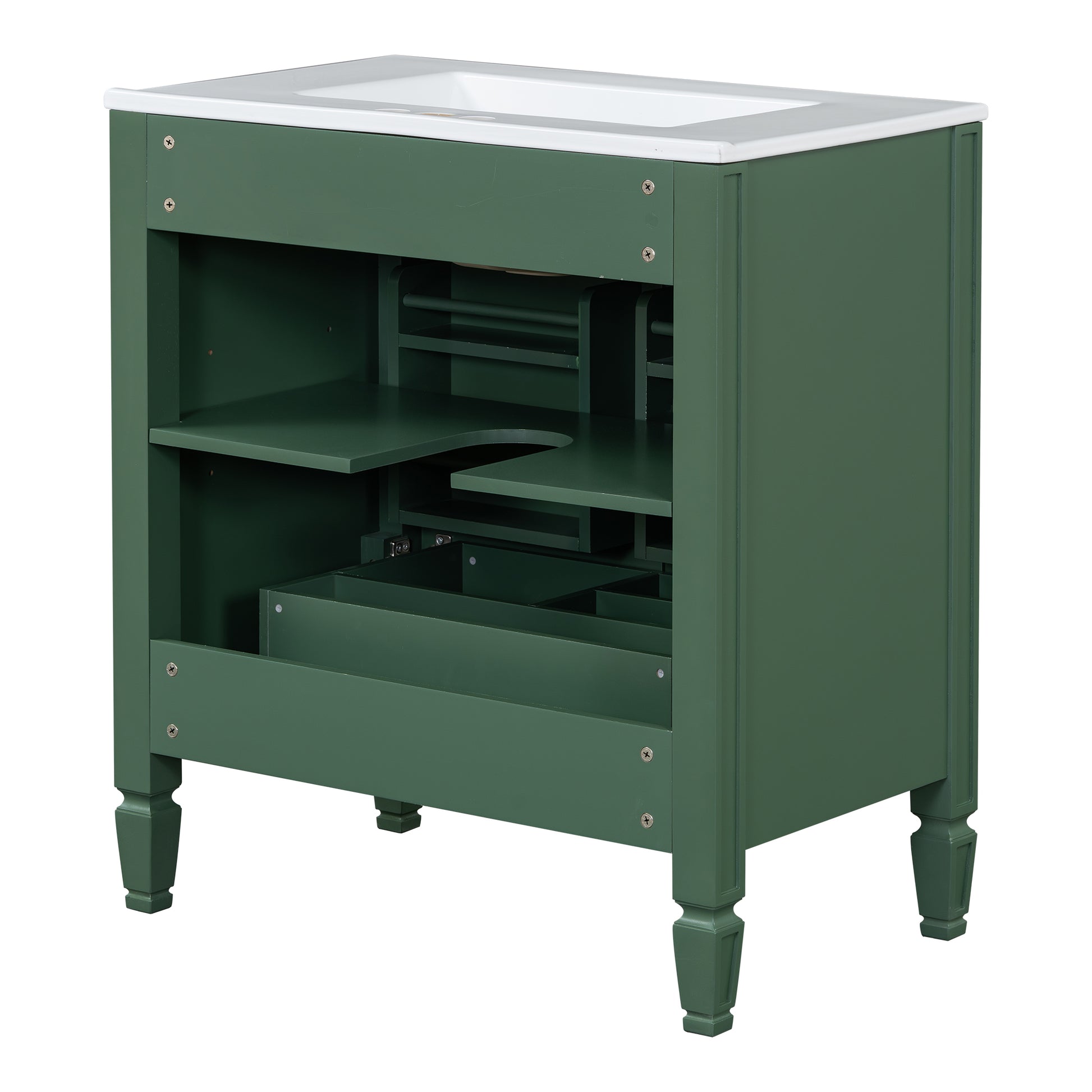 30" Bathroom Vanity With Sink, Two Doors With Shelf, Soft Close Door Hinges, Vintage Style, Green Green Ceramic Mdf,Rubber Wood