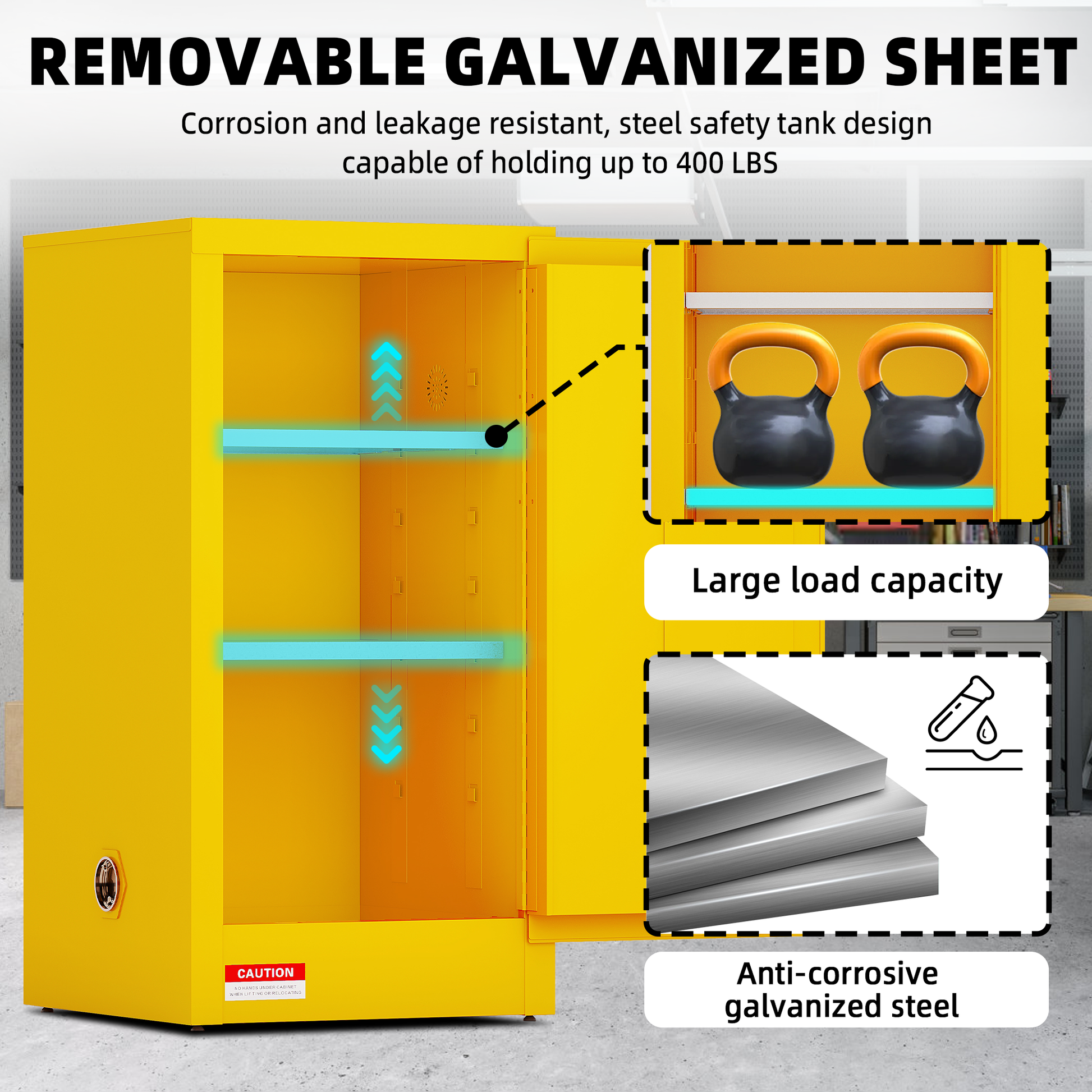 Flammable Safety Cabinet, Galvanized Steel, Laboratory Cabinets Explosion Proof Cabinets Anti Corrosion Reagents Instruments Protection Supplies Cabinet Antique Yellow Steel