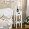 Homcom 2 Tier Side Table With Drawer, Narrow End Table With Bottom Shelf, For Living Room Or Bedroom, White White Mdf