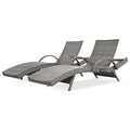 K&K 80'' Outdoor Wicker Chaise Lounge Chairs Set Of 2, Patio Rattan Reclining Chair Pull Out Side Table Adjustable Backrest Ergonomic Wave Design Pool Sunbathing Recliners, Grey No Lounge Grey Seats