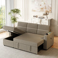 85 Inches Corduroy Sofa Bed, 3 Seater Sleeper Sofa With Storage Chaise, Square Handrail With Two Cup Holder And Usb Charge Port, Pull Out Couch For Living Room Brown Corduroy 3 Seat