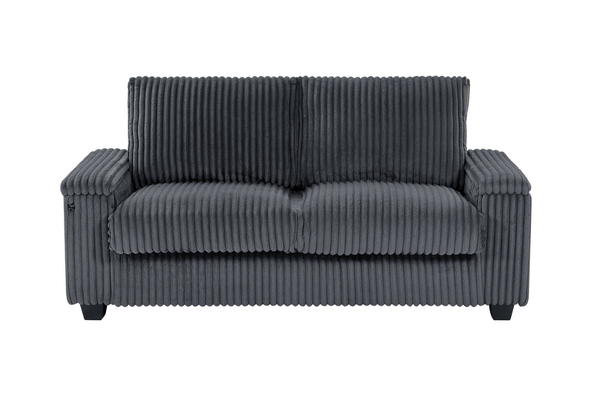 71" Loveseat Small Sofa Plush Corduroy Fabric Square Storage Armrest Usb Port Only Sofa, Do Not Include Ottoman Dark Grey Fabric