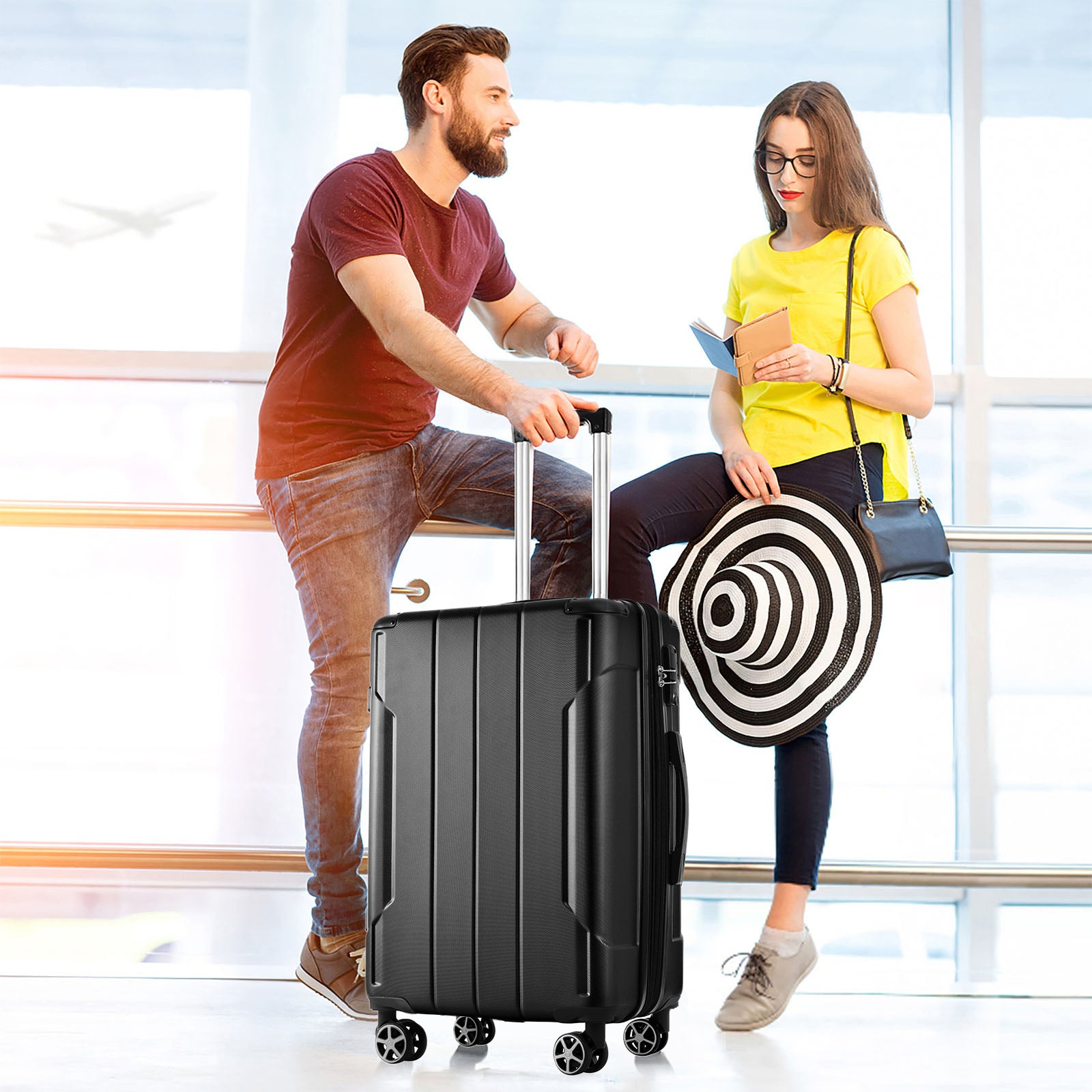 Hardshell Luggage, Lightweight Durable Abs Suitcases With Double Wheels, Expandable 28 Inch Checked Luggage 28" Single Luggage Black Abs