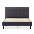 Upholstered Platform Bed Square Stitch King Grey Wood Upholstered