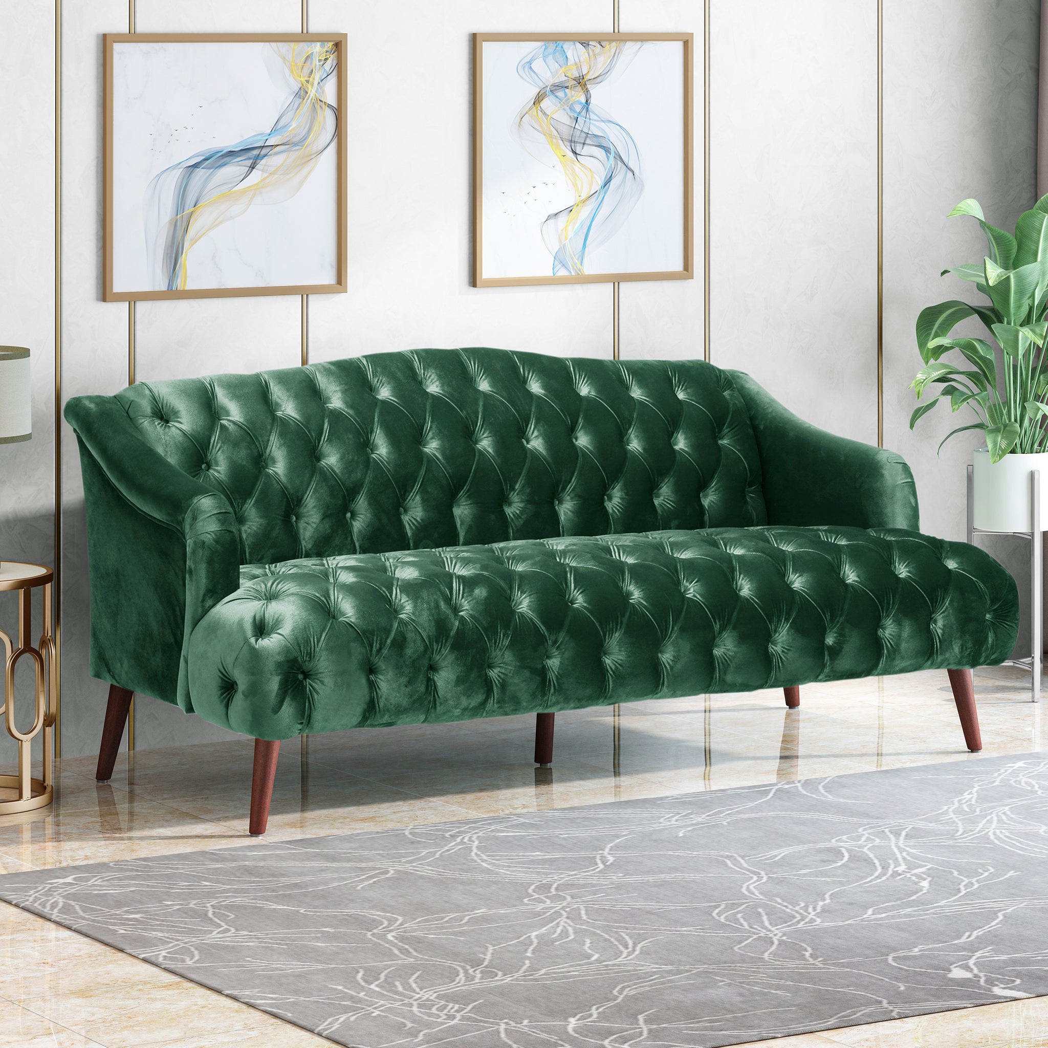 Comfy 3 Seat Sofa With Wooden Legs, Pu, For Living Room And Study Emerald Velvet 3 Seat