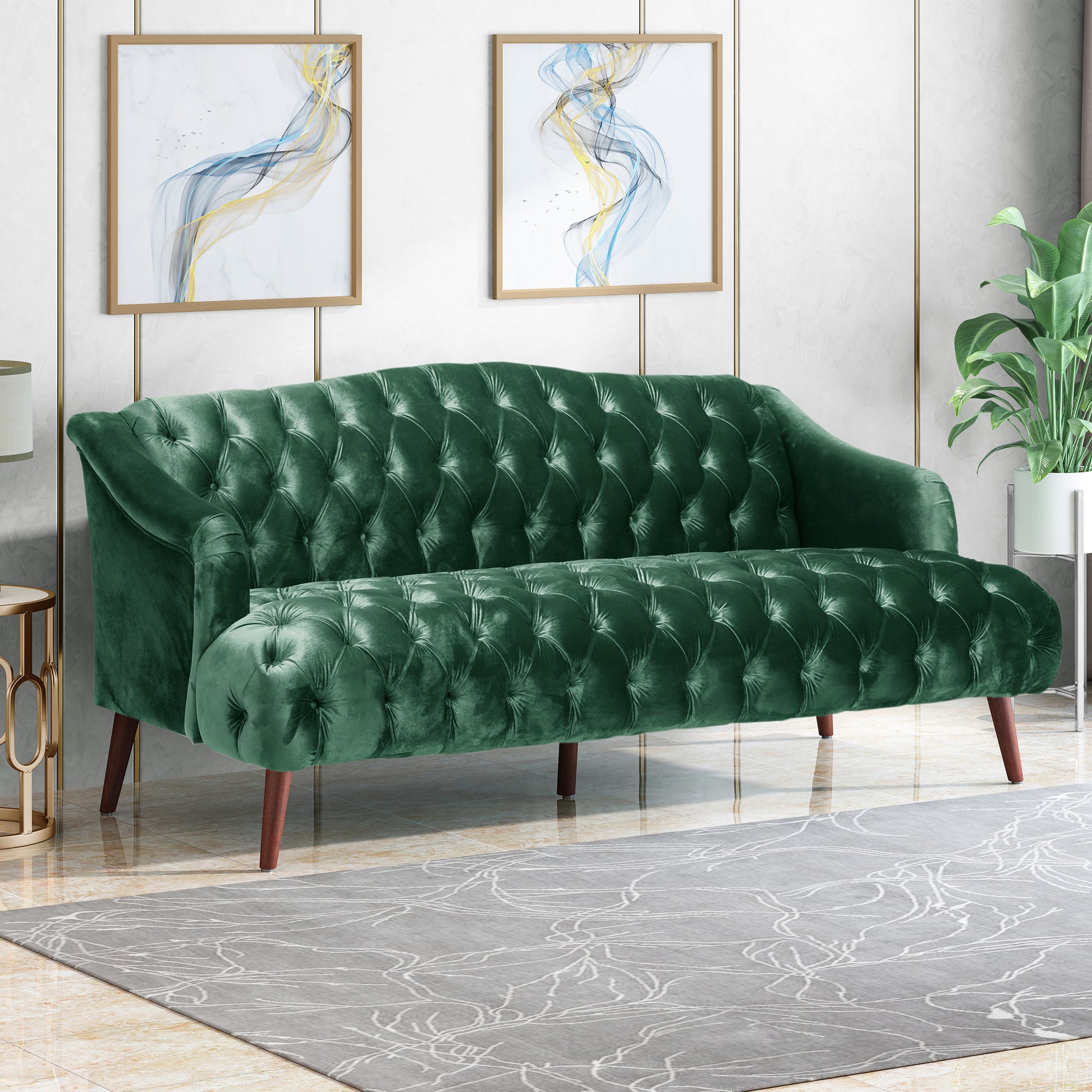 Comfy 3 Seat Sofa With Wooden Legs, Pu, For Living Room And Study Emerald Velvet 3 Seat