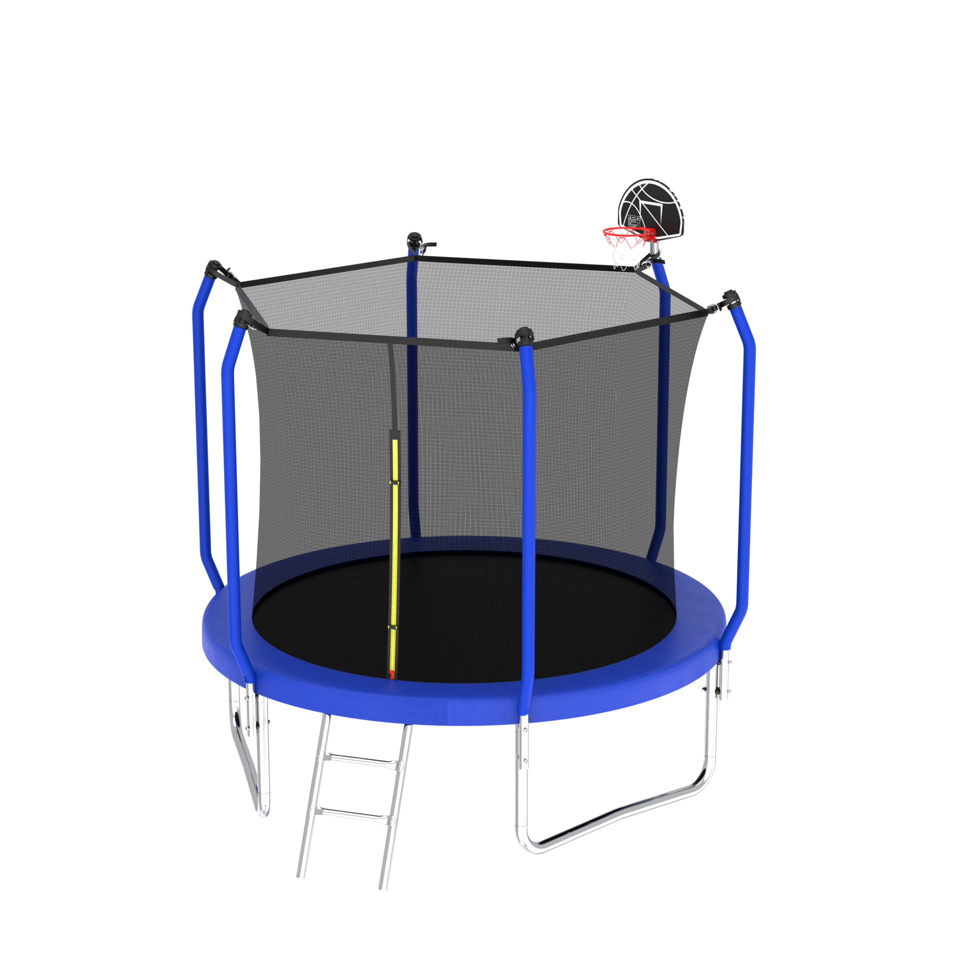 8Ft Trampoline With Basketball Hoop, Astm Approved Reinforced Type Outdoor Trampoline With Enclosure Net Blue Steel