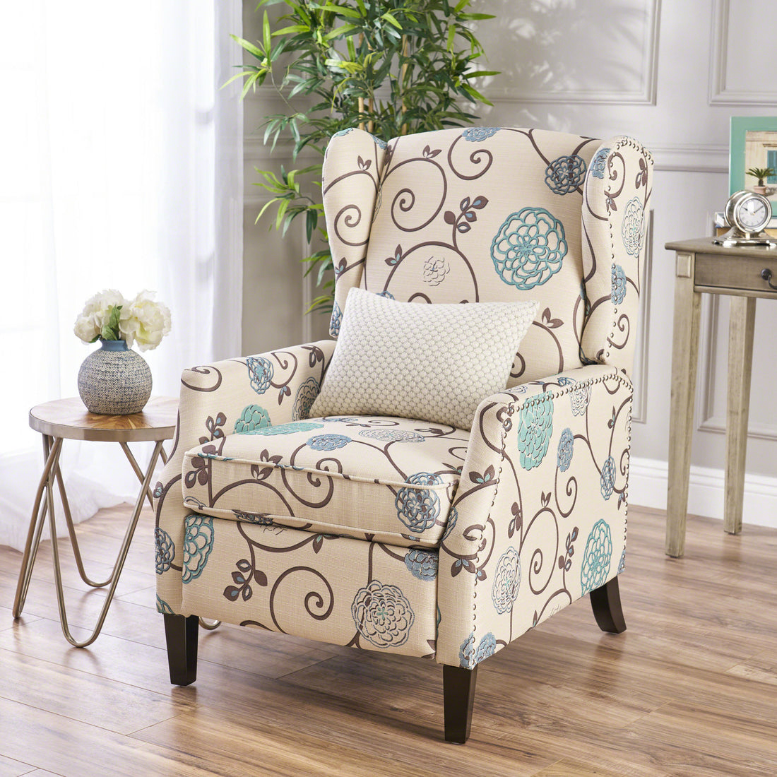 Recliner White Multi Fabric