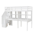 Twin Size Loft Bed Frame With Storage Staircase And Double Desks And Shelves,White Twin White Solid Wood Mdf