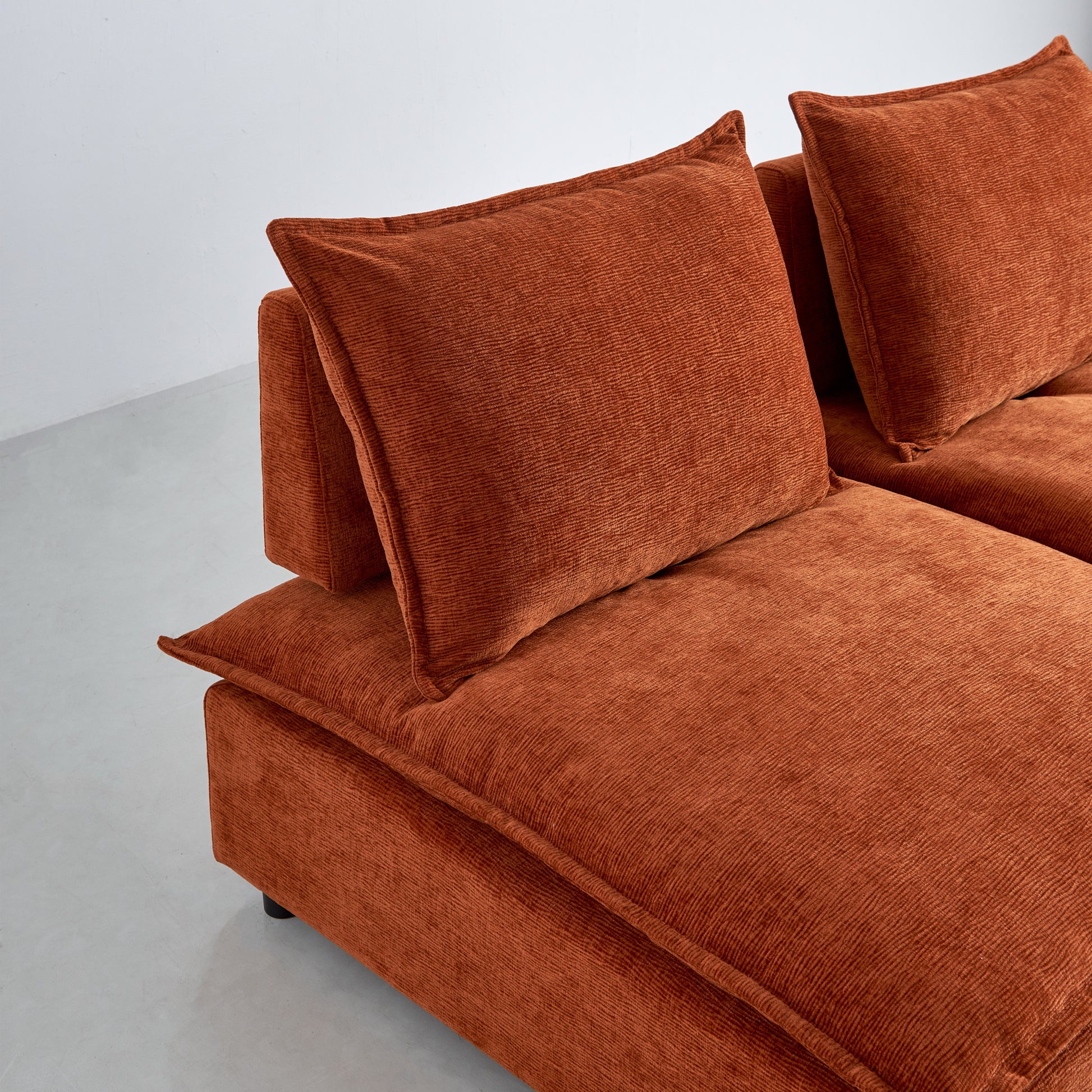 Modern Armless L Shaped Sectional Sofa Couch With Ottoman Modular Design, Durable Construction, Easy Care Upholstery For Living Room, Apartment, Office, Small Space Orange Wood Medium Soft Foam Chenille 4 Seat