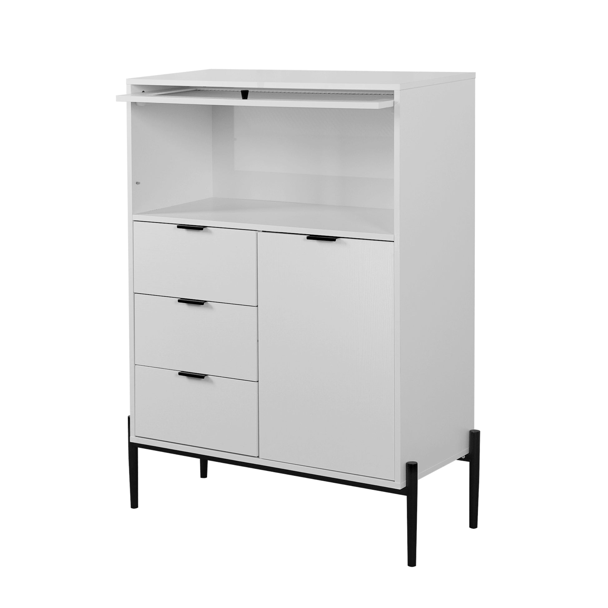 Sideboard With 3 Drawers ,1 Door And 1 Glass Door Wood Cabinet With Storage For Kitchen, Dining Room, Hallway 33.46" X 15.74" X 47.2" 5 Or More Spaces White White Glass Doors Modern Particle Board