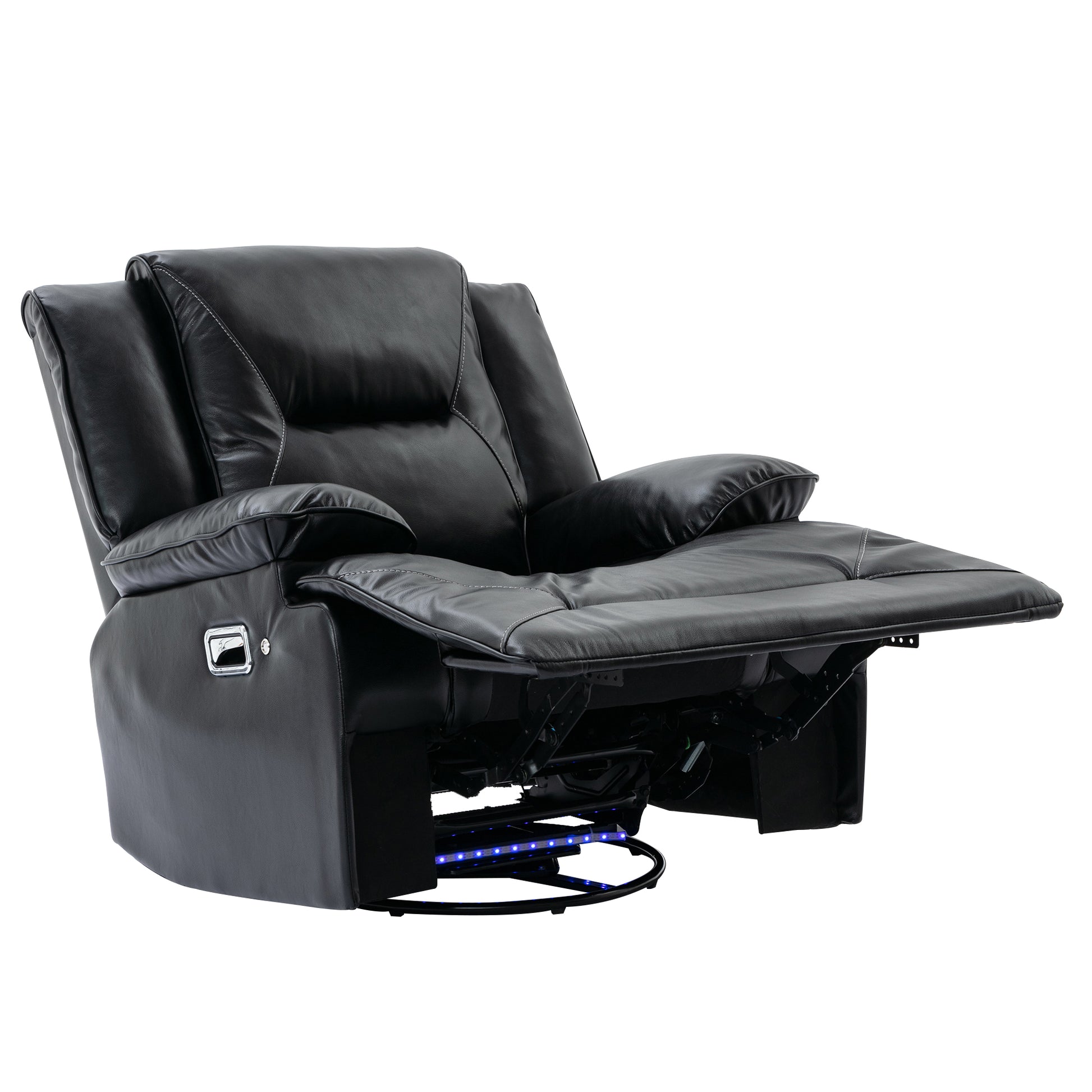 360 Swivel And Rocking Home Theater Recliner Manual Recliner Chair With A Led Light Strip For Living Room,Bedroom, Black Black Foam Pu