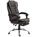 Homcom High Back Ergonomic Executive Office Chair, Pu Leather Computer Chair With Retractable Footrest, Lumbar Support, Padded Headrest And Armrest, Coffee Coffee Pu