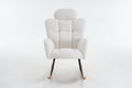 055 Teddy Fabric Upholstered Nursery Rocking Glider Chair Mid Century Modern Accent Arm Chair Padded Seat With High Backrest And Pillows For Living Room Bedroom Offices Ivory Teddy Headrest Solid