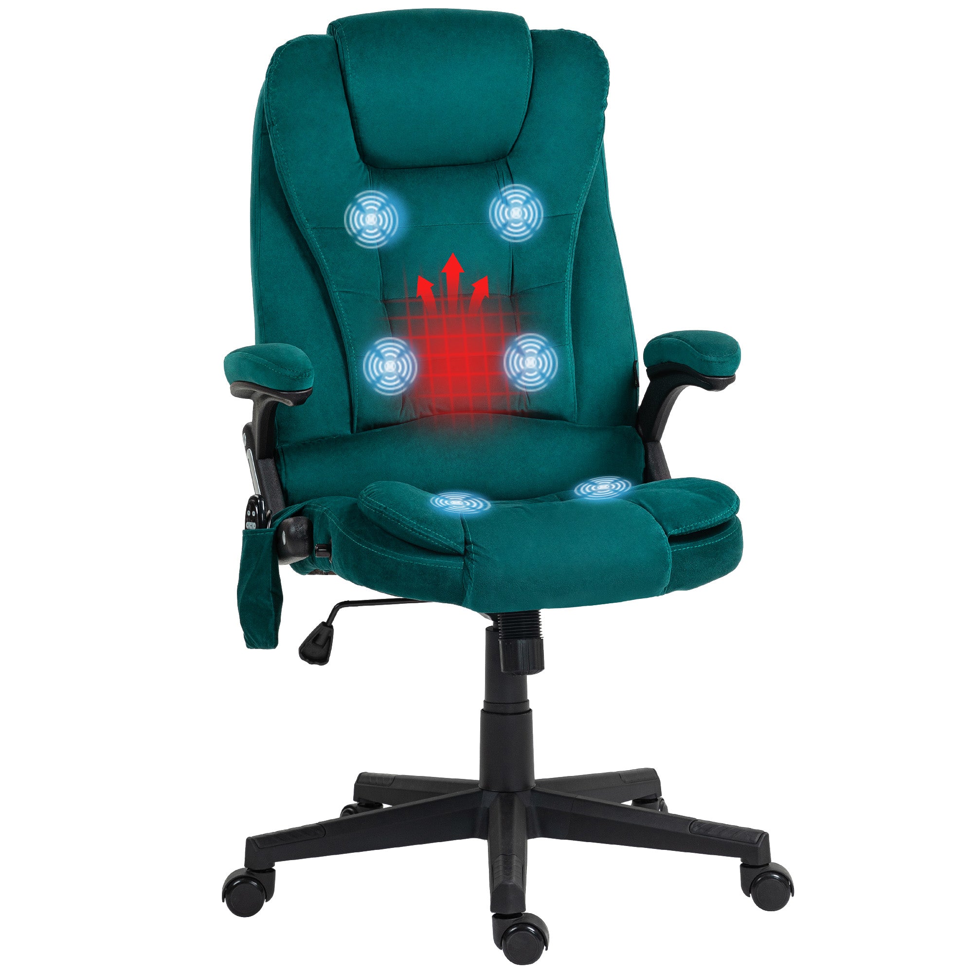 Homcom 6 Point Vibrating Massage Office Chair With Heat, Velvet High Back Executive Office Chair With Reclining Backrest, Padded Armrests And Remote, Dark Green Dark Green Polyester