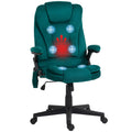 Homcom 6 Point Vibrating Massage Office Chair With Heat, Velvet High Back Executive Office Chair With Reclining Backrest, Padded Armrests And Remote, Dark Green Dark Green Polyester