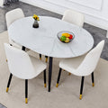 Table And Chair Set.Modern Extendable Mdf Dining Table.The Table Has A Telescopic Design, Suitable For Gatherings Of Different Size.Paired With 4 Chairs With Pu Cushions And Black Metal Legs. White Black Seats 4 Mdf Metal