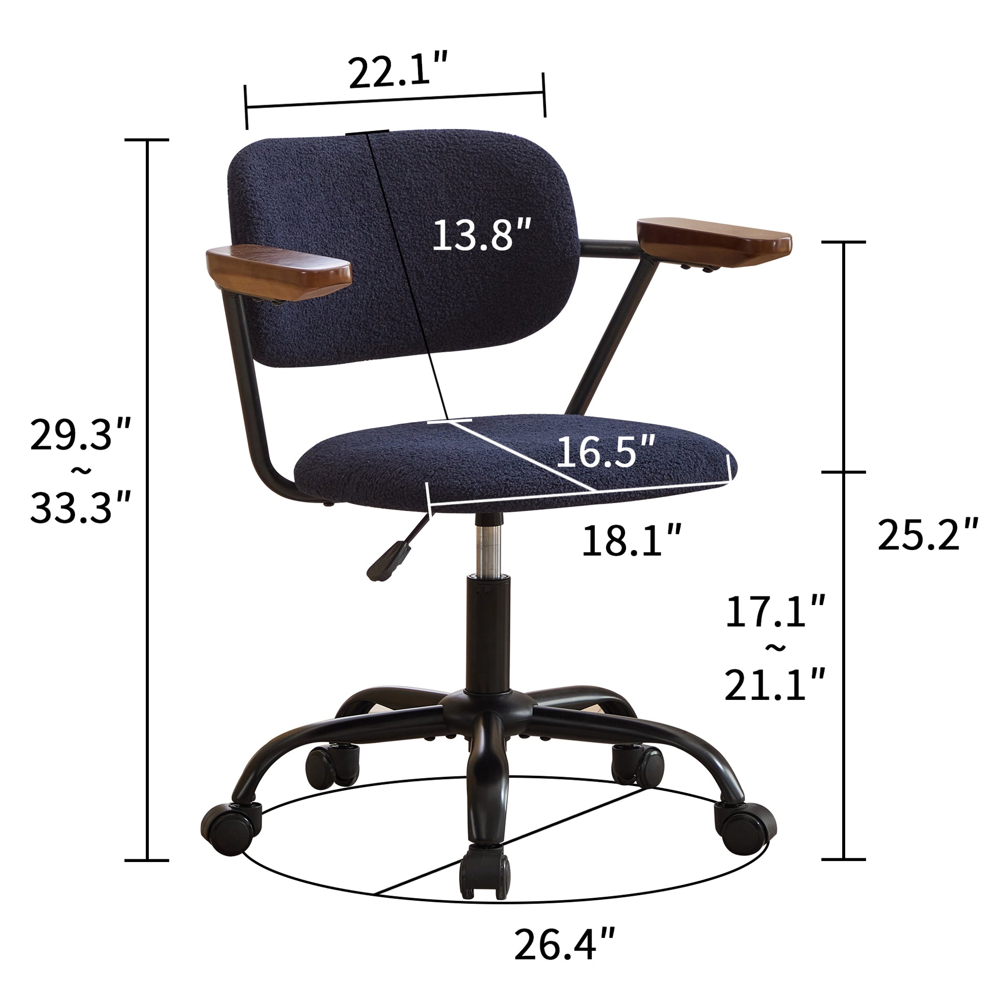 Sty Home Office Chair Ergonomic Desk Chair With Wheels Height Adjustable Desk Chair With Wooden Armrest For Home Office Teddy Fleece Blue 1Pc Blue Sherpa