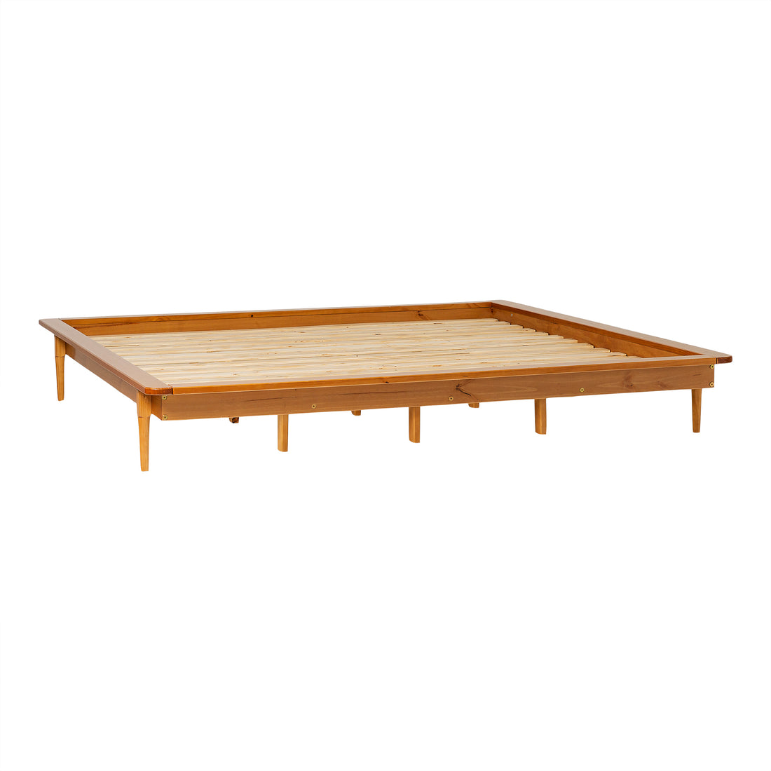 Mid Century Modern Solid Wood King Platform Bed Frame Caramel Caramel Pine