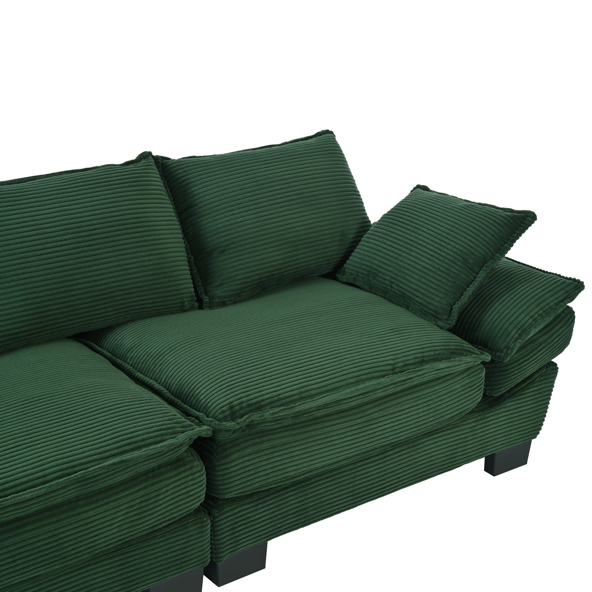 85.4" Modern Curved Sofa, Back Upholstered Couch With 2 Decorative Throw Pillows, Corduroy Fabric Couch For Living Room, Bedroomapartment Dark Green Corduroy 2 Seat