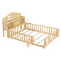 Full Size Floor Beds With Bookcases And Blackboards, Versatile Platform Beds With Guard Rails, Solid Wood Floor Beds With Storage Headboards, Floor Beds For Kids And Teens Natural Full Natural Plywood