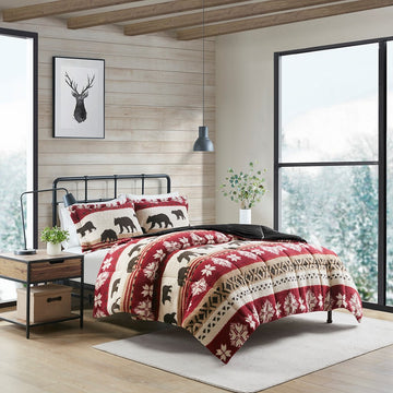 Print Sherpa Comforter Set King Multicolor Polyester