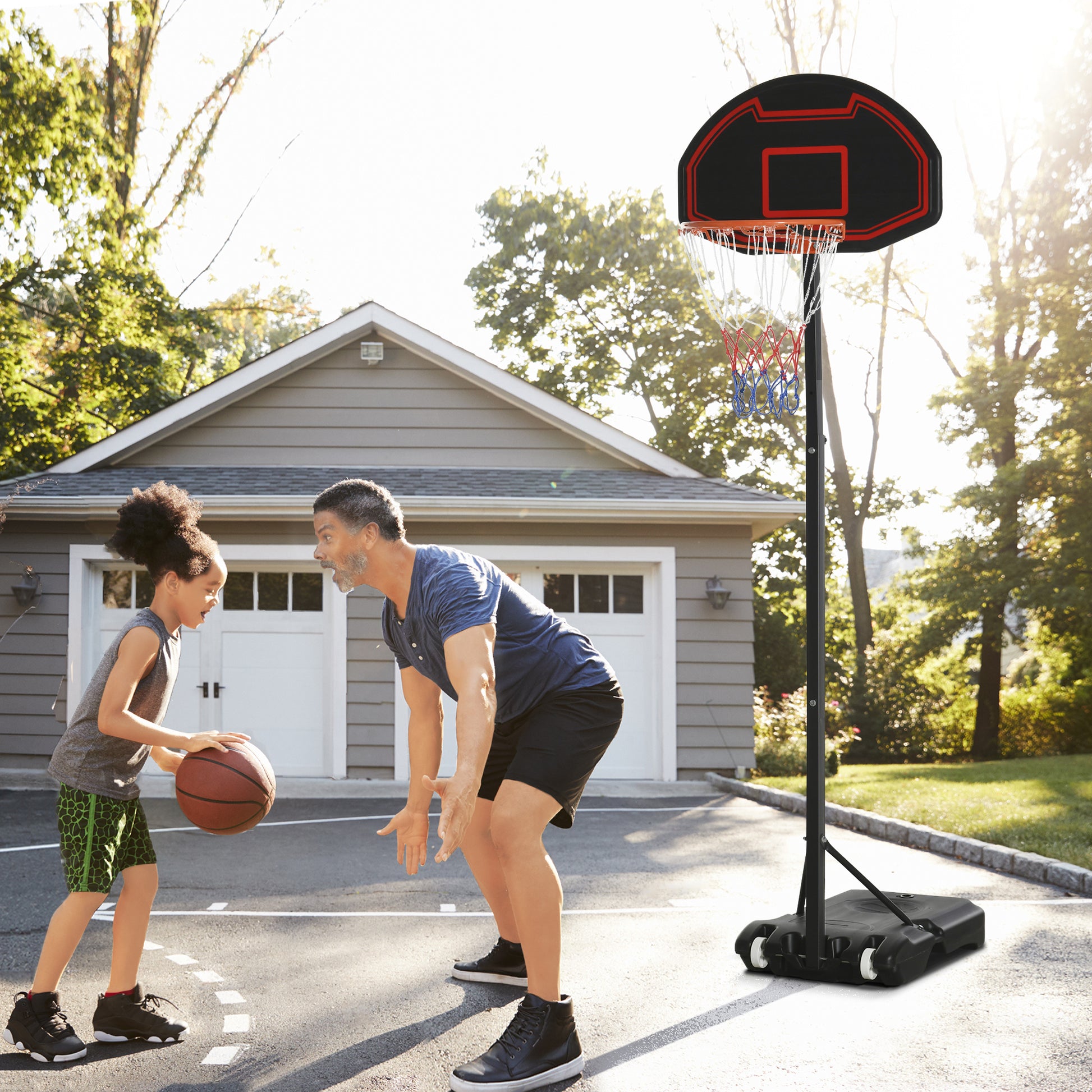 Soozier Portable Basketball Hoop Stand, 5.1 6.9Ft Height Adjustable Basketball System With 29'' Backboard And Wheels For Indoor And Outdoor Use, Black Black Steel