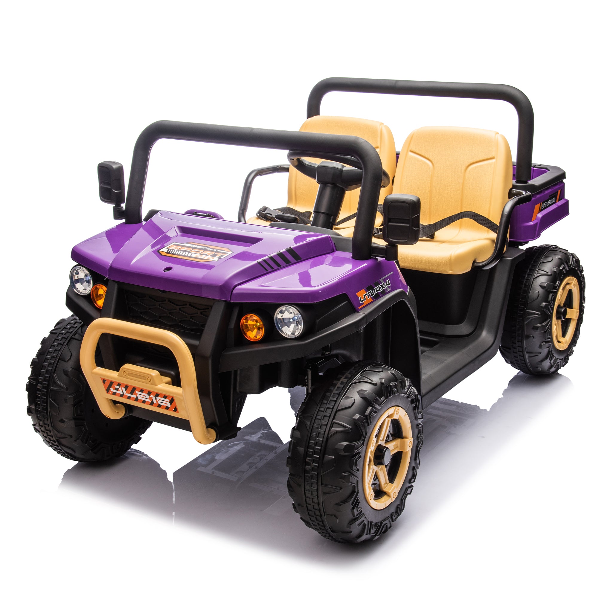 24V Xxxl Kids Ride On Utv W Parents Remote Control,Two Seater,Automatic Tipping Bucket,Rear Wheel Suspension,Slow Start,Portable Handle,Safety Belt,Led Light,Usb,Mp3,Bluetooth,Horn For Kids Aged 3 8. Purple 50 99 Lbs Polypropylene