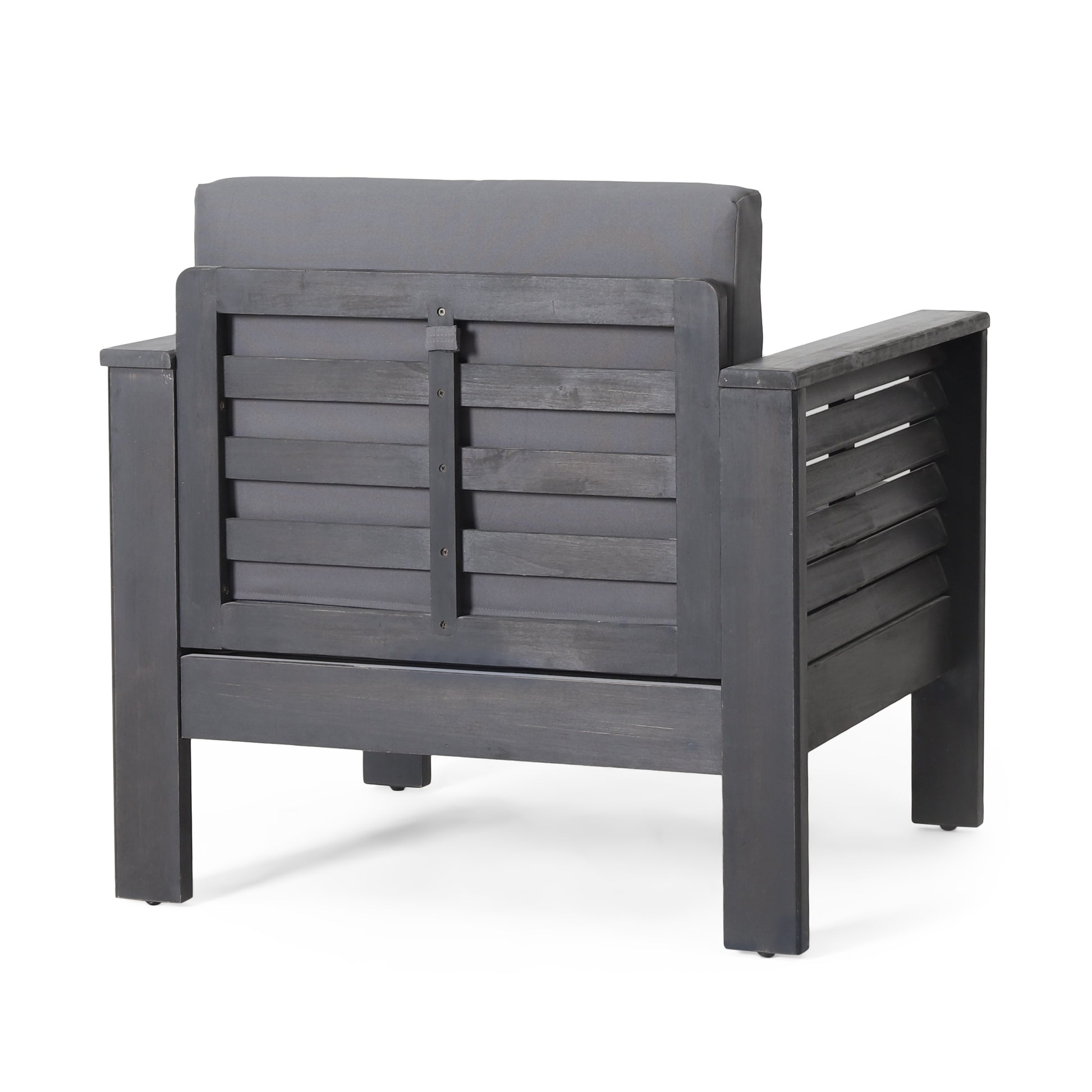 Set Of 2 Outdoor Acacia Wood Club Chairs With Cushions, Dark Gray, 27.75"D X 32"W X 27.75"H Yes Grey Foam Acacia Wood