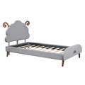 Twin Size Upholstered Platform Bed With Sheep Shaped Headboard, Gray Twin Gray Plywood