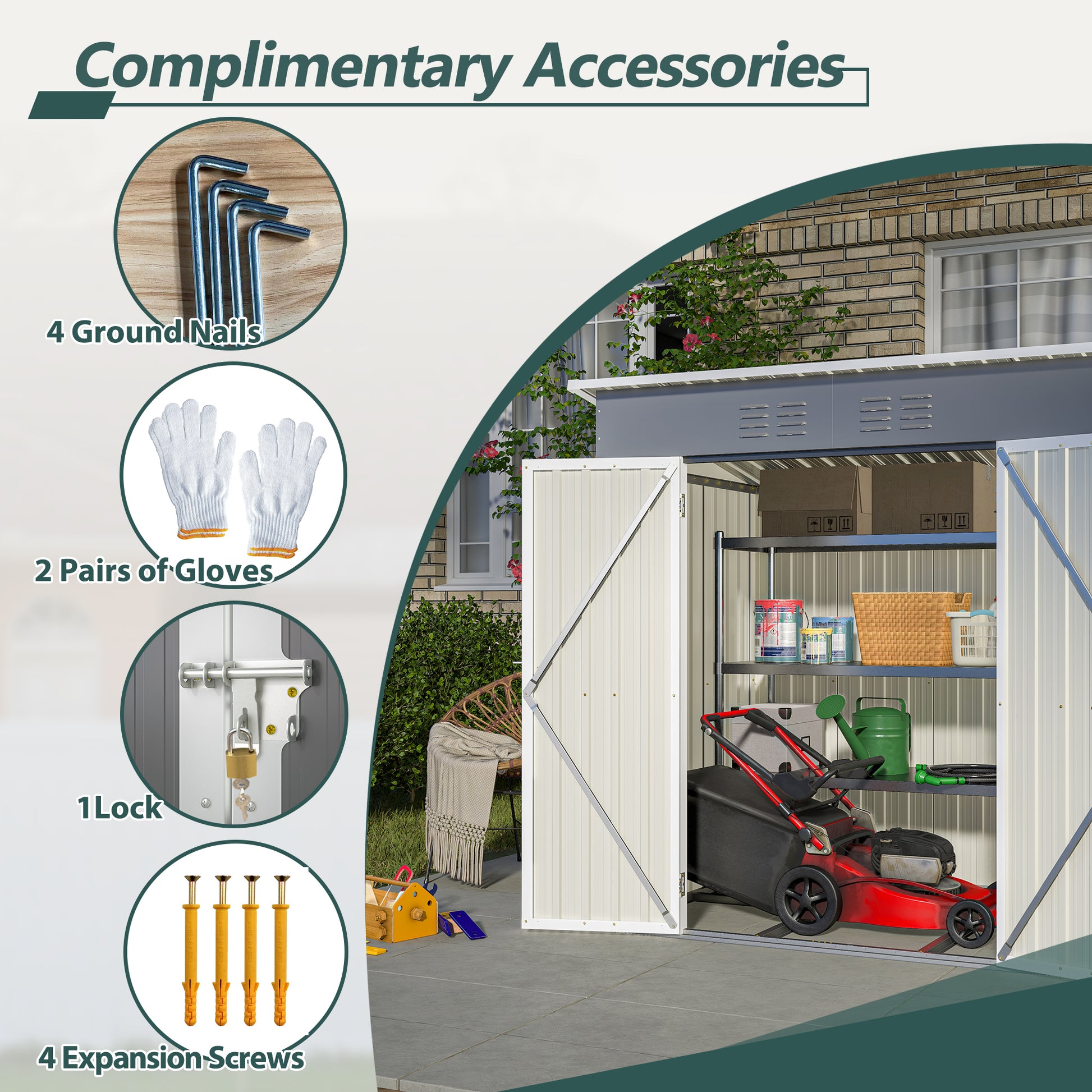 6'X4' Outdoor Metal Storage Shed For Garden Tools Lockable Door Gray Metal