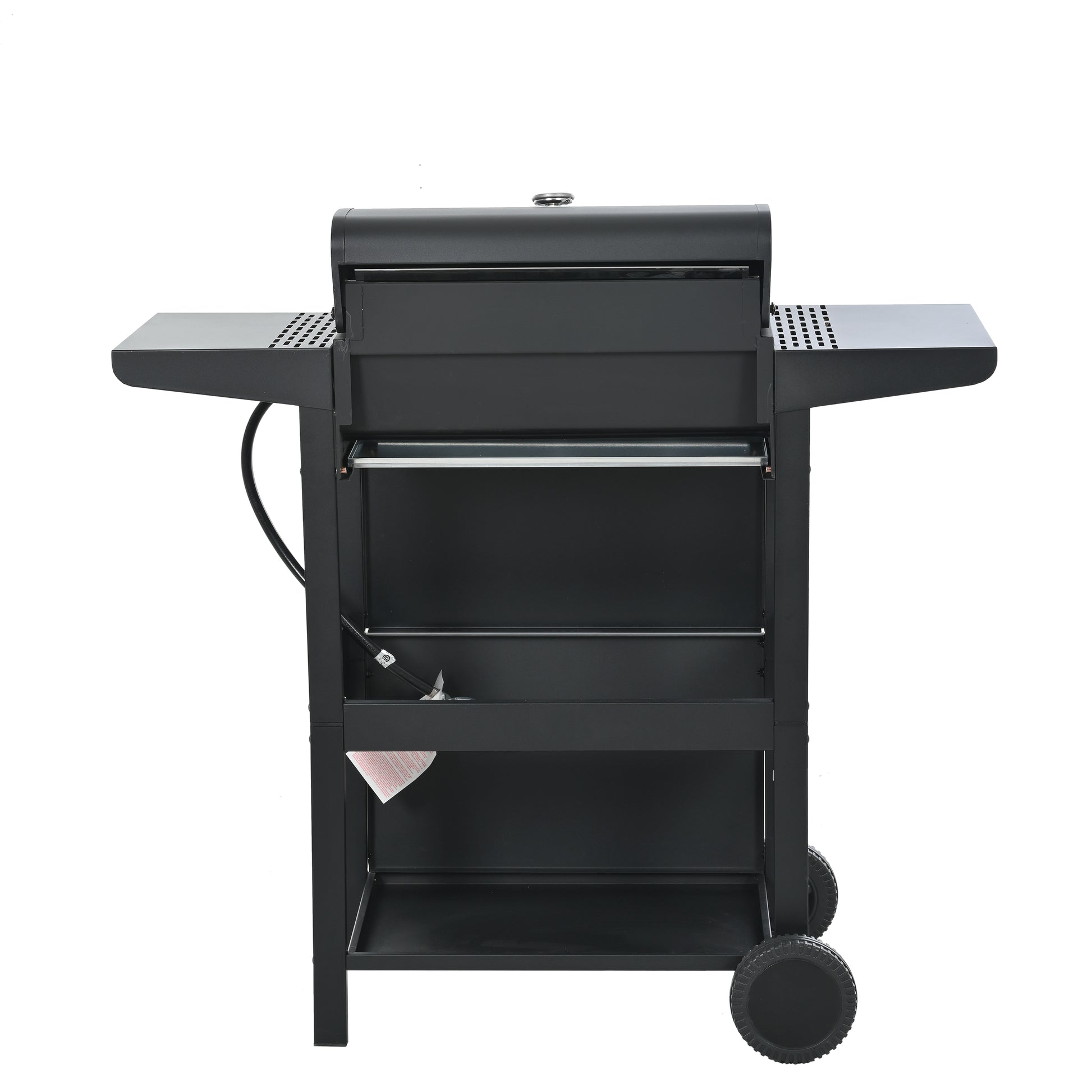 Propane Gas Grill 4 Burner Barbecue Grill, Stainless Steel 34,000 Btu Patio Garden Barbecue Grill With Two Shelves, Lid, Wheels And Bottle Opener Black Iron