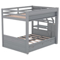 Wood Full Size Convertible Bunk Bed With Storage Staircase, Bedside Table, And 3 Drawers, Gray Gray Solid Wood Mdf