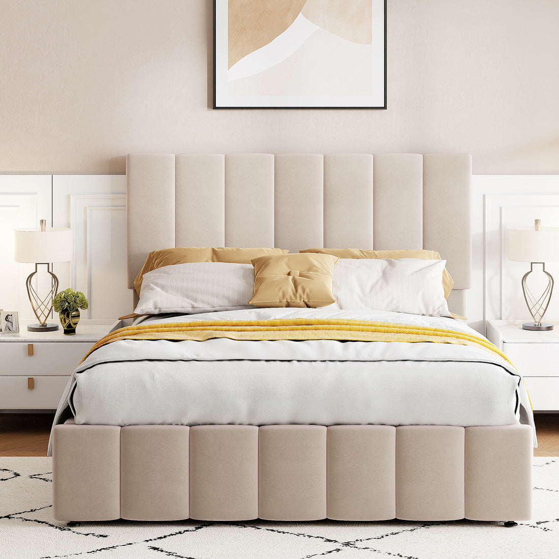 Full Size Upholstered Platform Bed With A Hydraulic Storage System Beige Old Sku: Lp000111Aaa Beige Upholstered