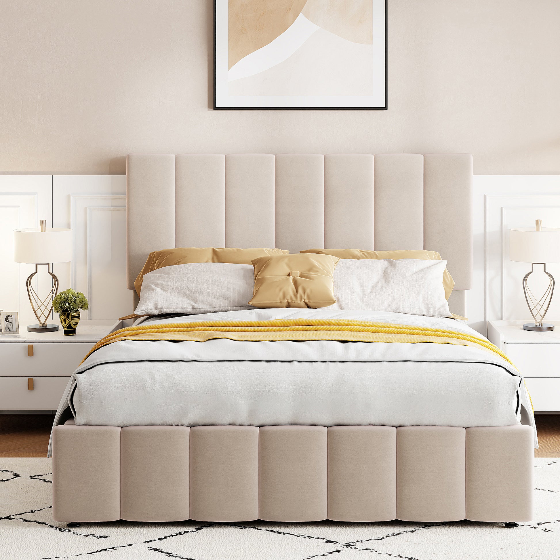 Full Size Upholstered Platform Bed With A Hydraulic Storage System Beige Old Sku: Lp000111Aaa Beige Upholstered