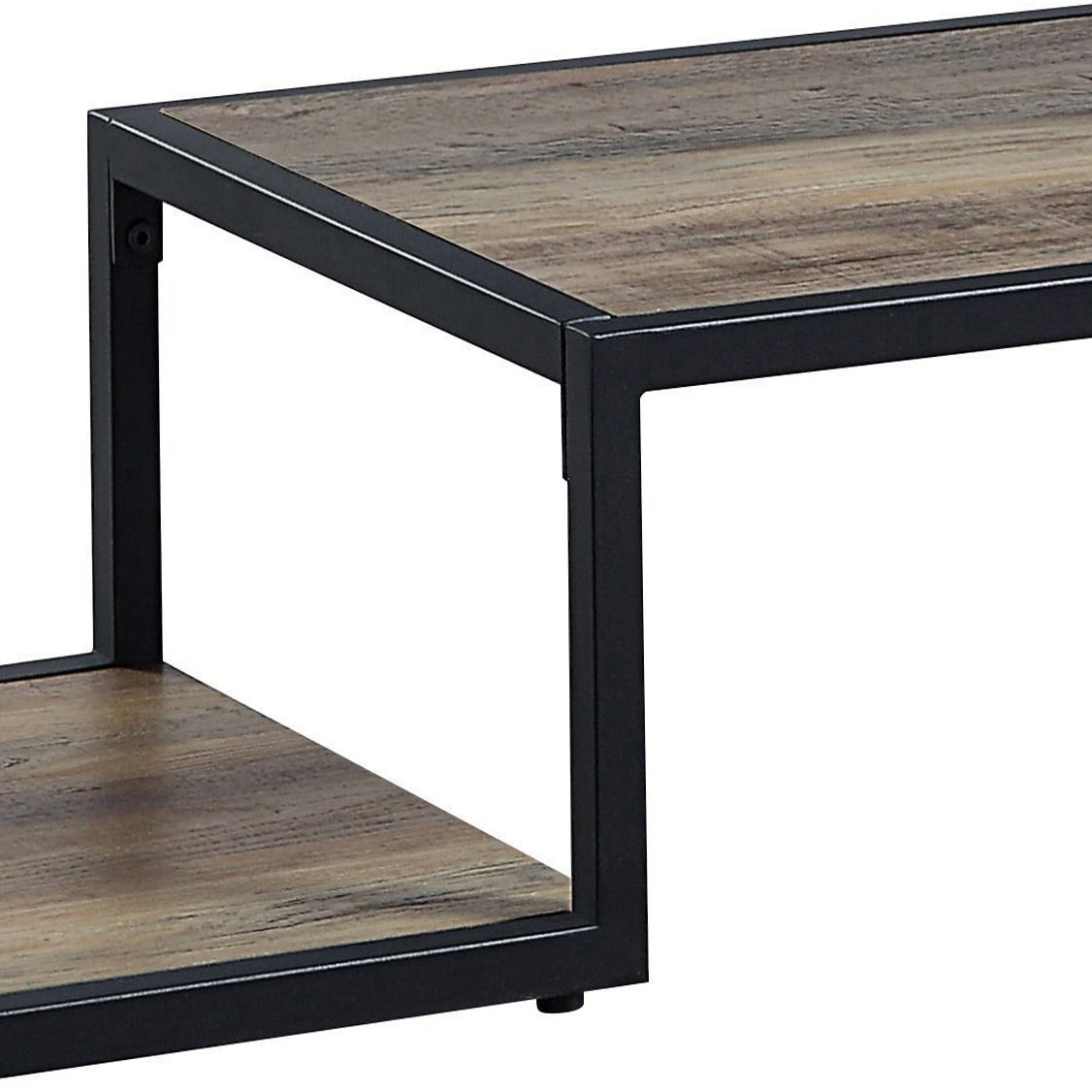 Rustic Oak And Black Tv Stand With 3 Shelves Black Brown Primary Living Space 60 69 Inches Contemporary Wood Metal