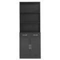 Bathroom Storage Cabinet, Cabinet With Two Doors And Drawers, Adjustable Shelf, Three Layer Open Shelf, Mdf Board, Black Black Mdf