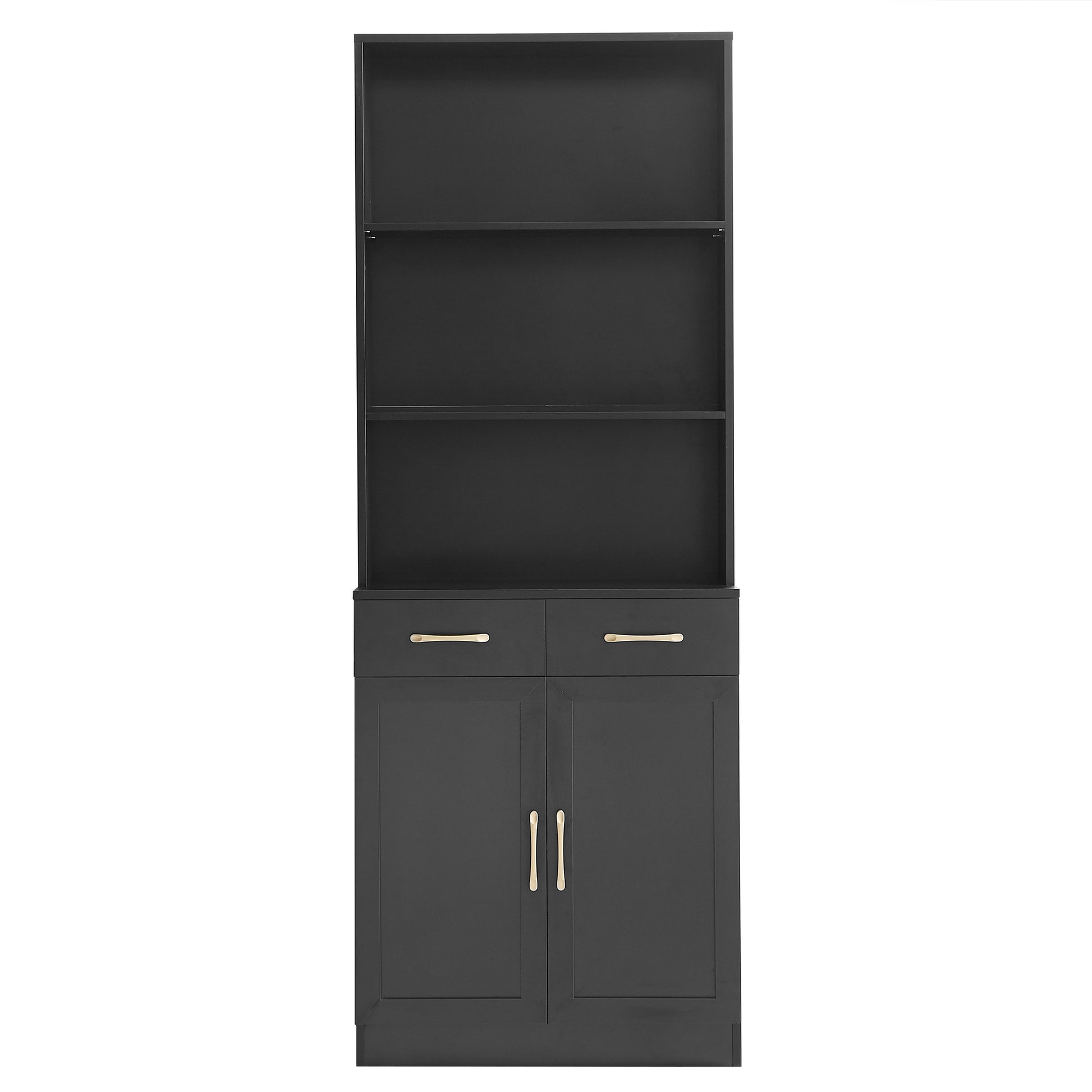 Bathroom Storage Cabinet, Cabinet With Two Doors And Drawers, Adjustable Shelf, Three Layer Open Shelf, Mdf Board, Black Black Mdf