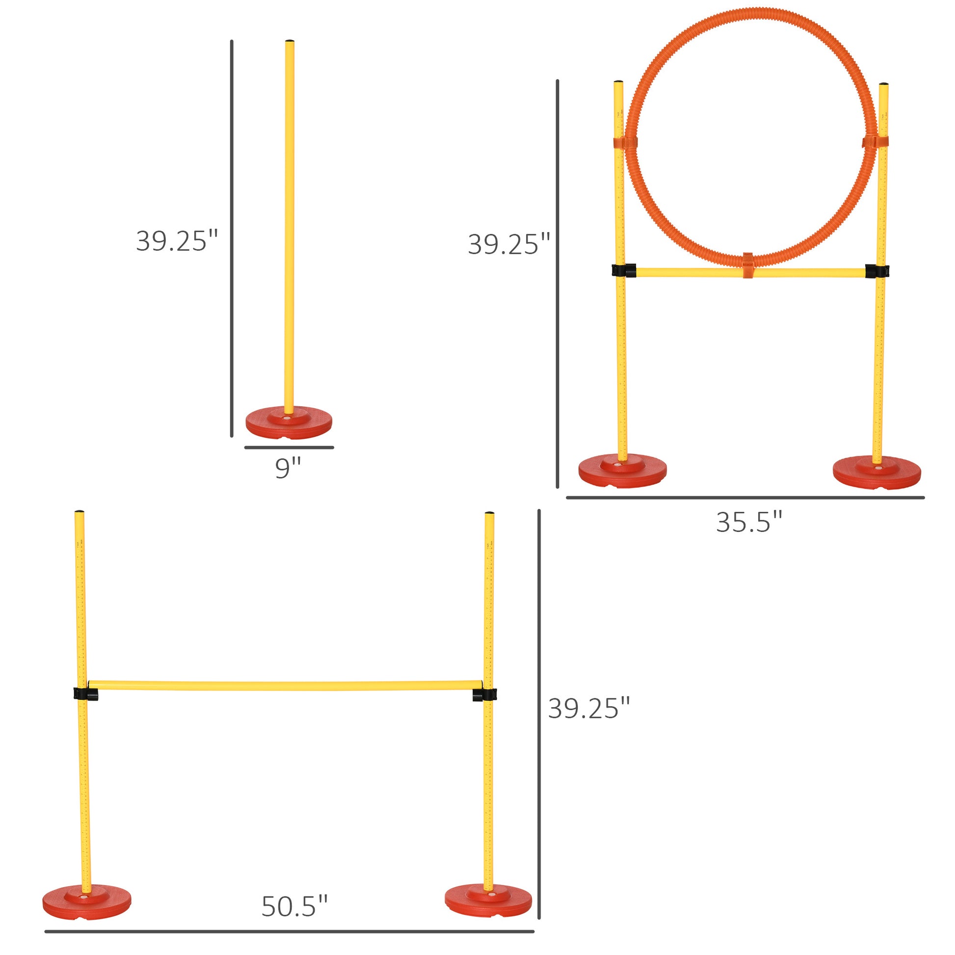 Pawhut 3Pcs Dog Agility Training Equipment, Outdoor Obstacle Course Starter Kit With Hoop, Hurdle, Weave Poles And Carrying Bag Yellow Abs