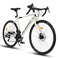 A28320R 700C Road Bike, 16 Speed Outdoor Bike Disc Brakes, Light Weight Aluminum Frame ,Racing Bike City Commuting Road Bicycle L Size For Men Women Cream Aluminium