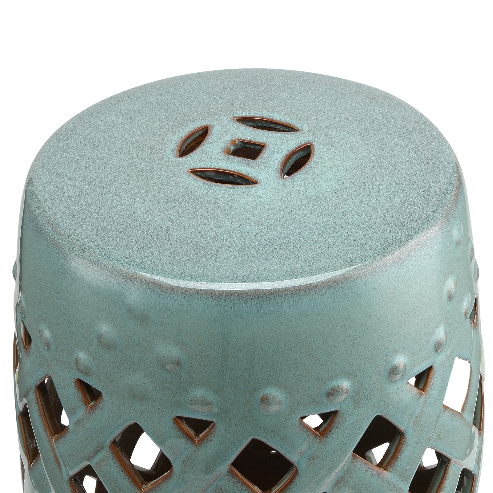 Outsunny 13" X 18" Ceramic Garden Stool With Woven Lattice Design & Glazed Strong Materials Decorative End Table, Antique Blue Blue Porcelain