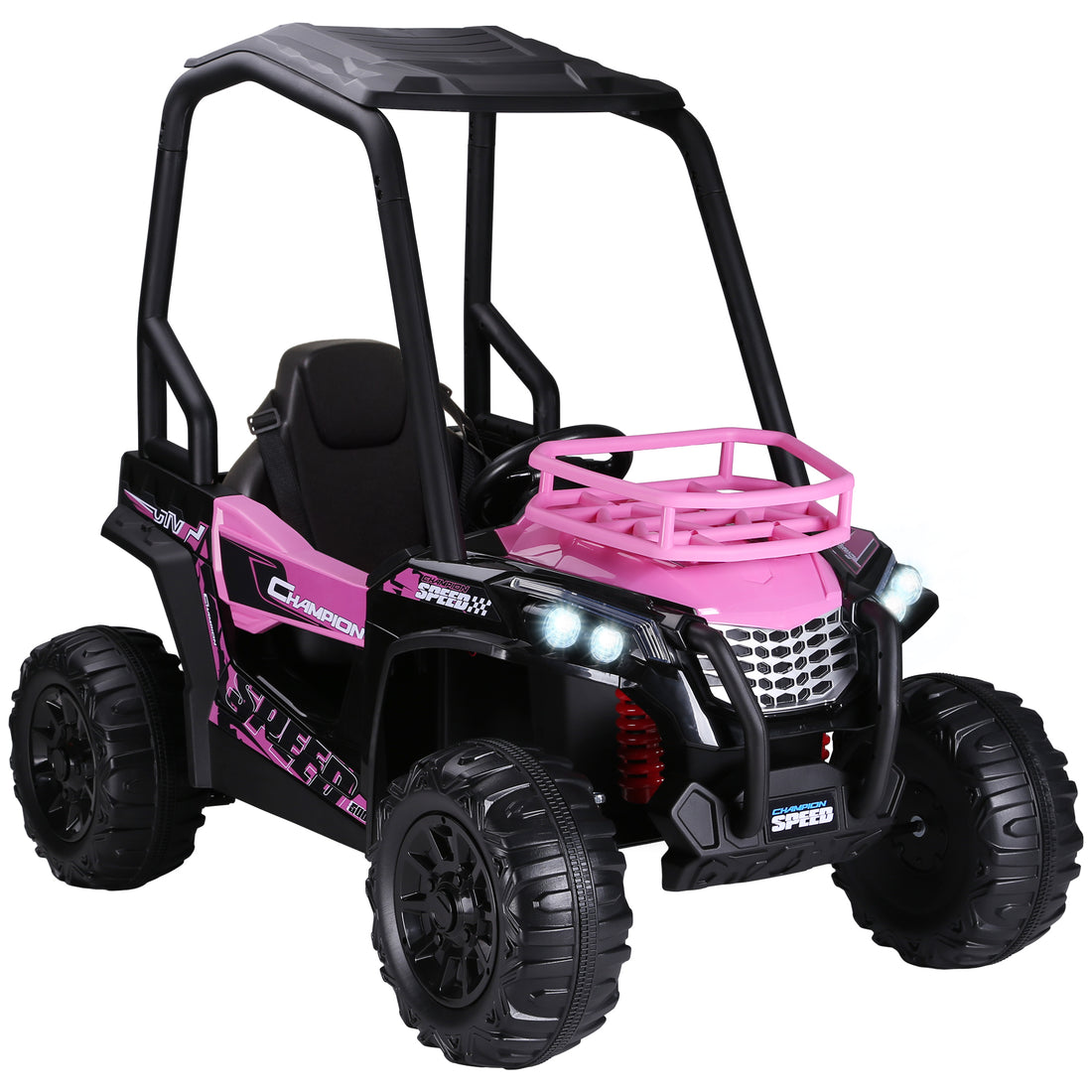 Aosom 12V Kids Utv, Battery Powered Electric Ride On Car With Music, Lights, Mp3 Usb, Suspension System & Remote Control, Toy Vehicle For Boys And Girls, Pink Pink Plastic