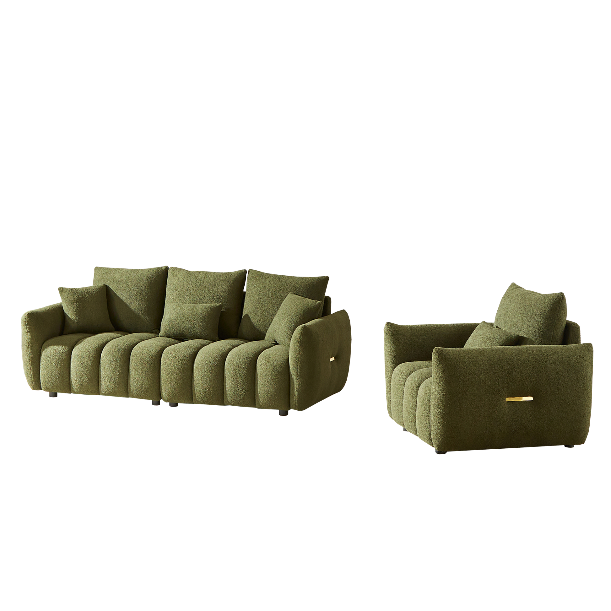 3 Seater 1 Seater Combo Sofa Modern Living Room Sofa, Teddy Sofa, Wooden Frame, 4 Cushions, Apartment Sofa Furniture Green Wood Primary Living Space Pine Foam Fabric 4 Seat