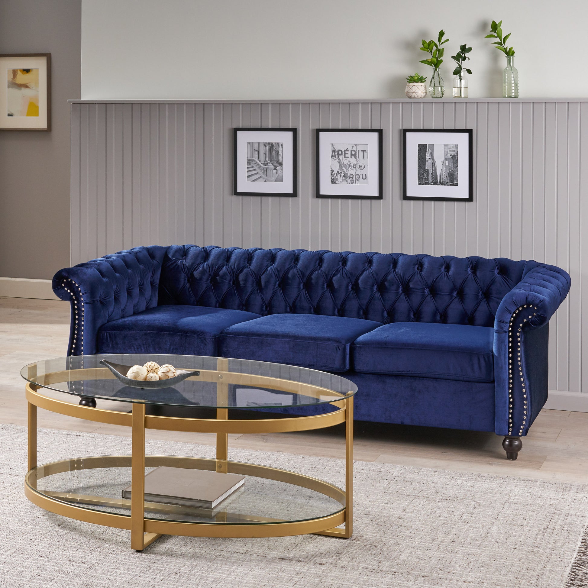 Sofa 3 Seater Blue Velvet