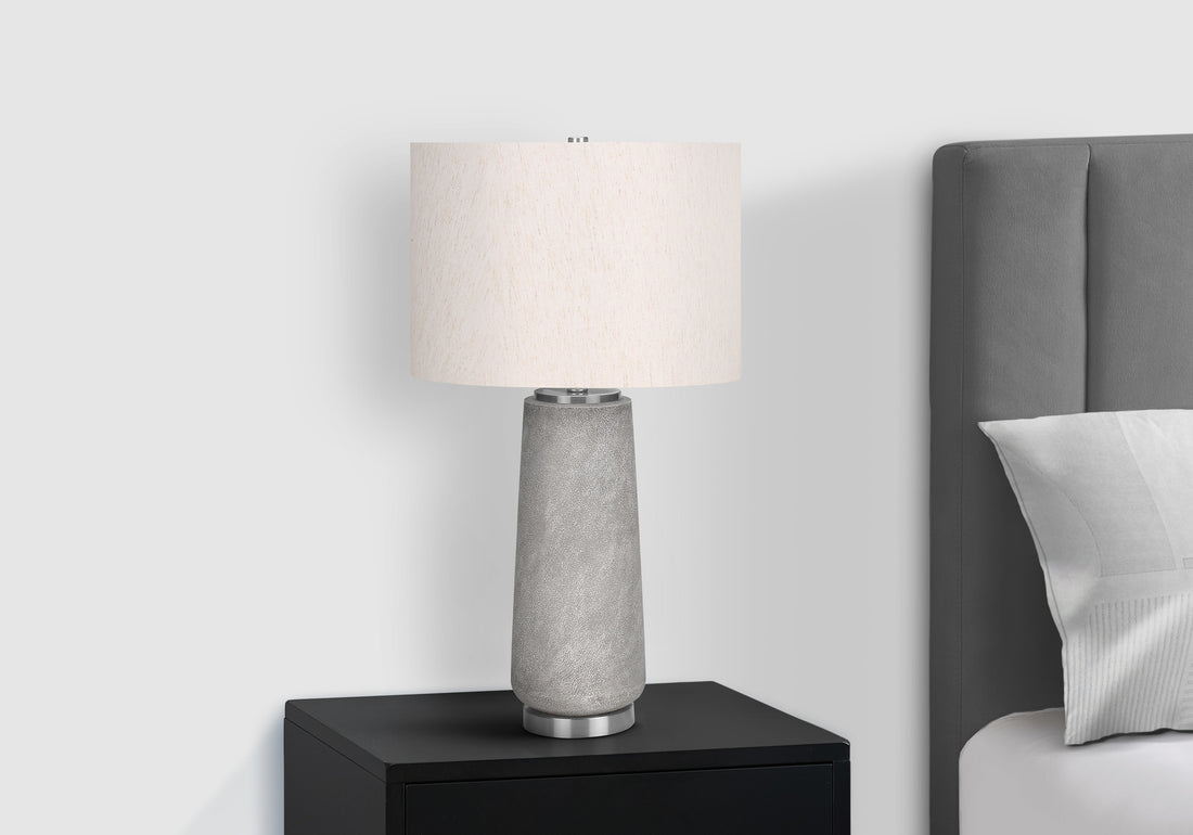 Lighting, 29"H, Table Lamp, Grey Resin, Ivory Cream Shade, Modern Grey Polyresin